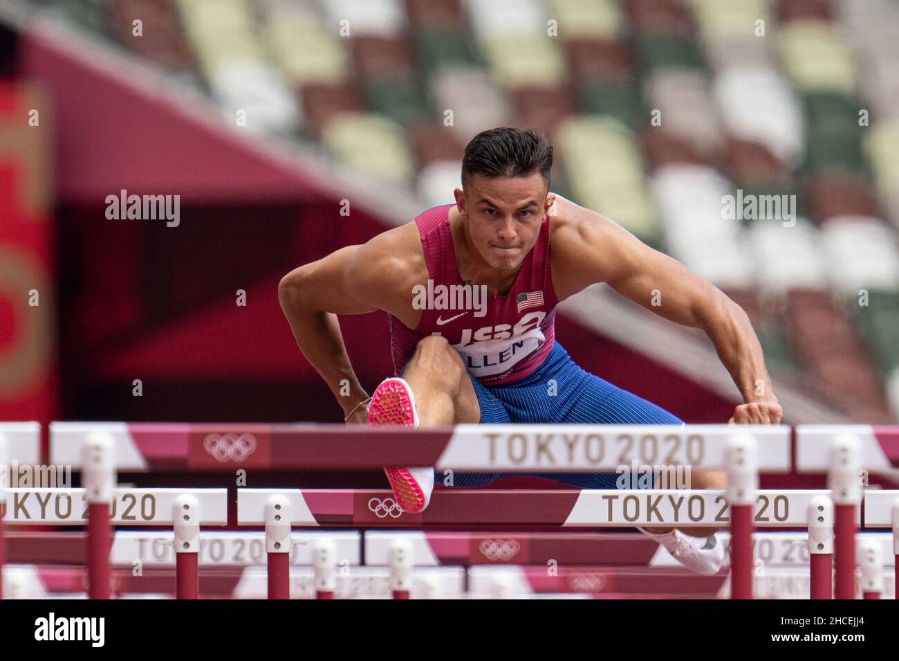 Devon Allen participating in the 110 meter hurdles at the 2020 Tokyo