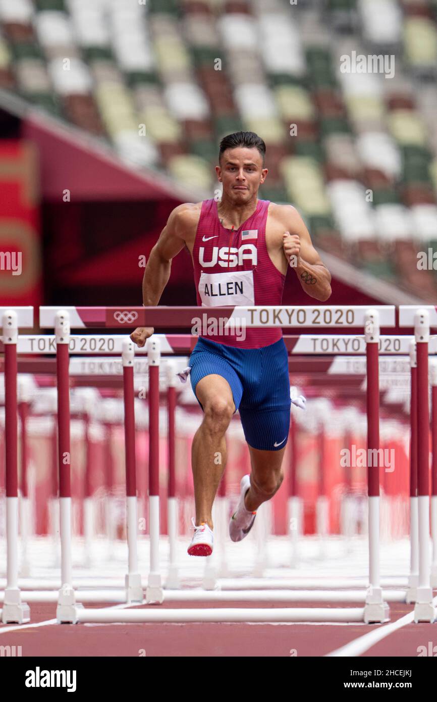 Devon Allen participating in the 110 meter hurdles at the 2020 Tokyo Olympics Stock Photo Alamy