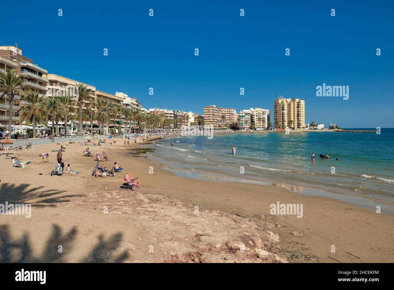 Beach and Overlooking Apartments Torrevieja Spain Beachfront Seafront Resort Stock Photo