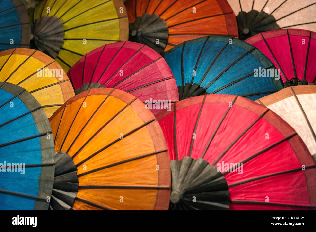 Colourful paper parasols (mulberry paper umbrellas) Stock Photo