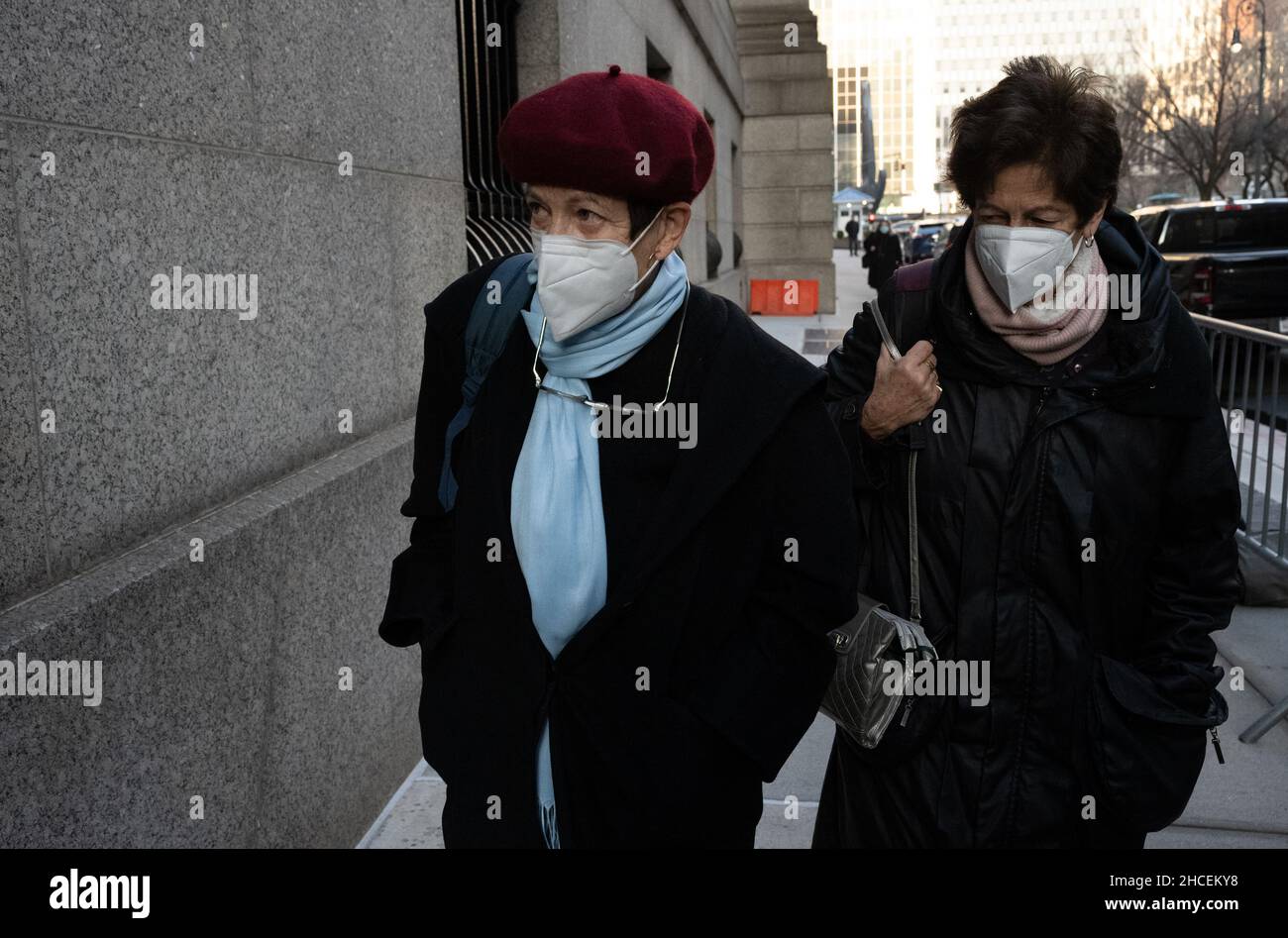 Isabel Maxwell (left) and Christine Maxwell, arriving at the federal courthouse in the Southern District of New York for the trial of Ghislaine Maxwell. A jury will resume deliberations over whether the British socialite is a dangerous predator who recruited teenagers to be sexually abused by financier Jeffrey Epstein, as prosecutors claim. Picture date: Tuesday December 28, 2021. Stock Photo
