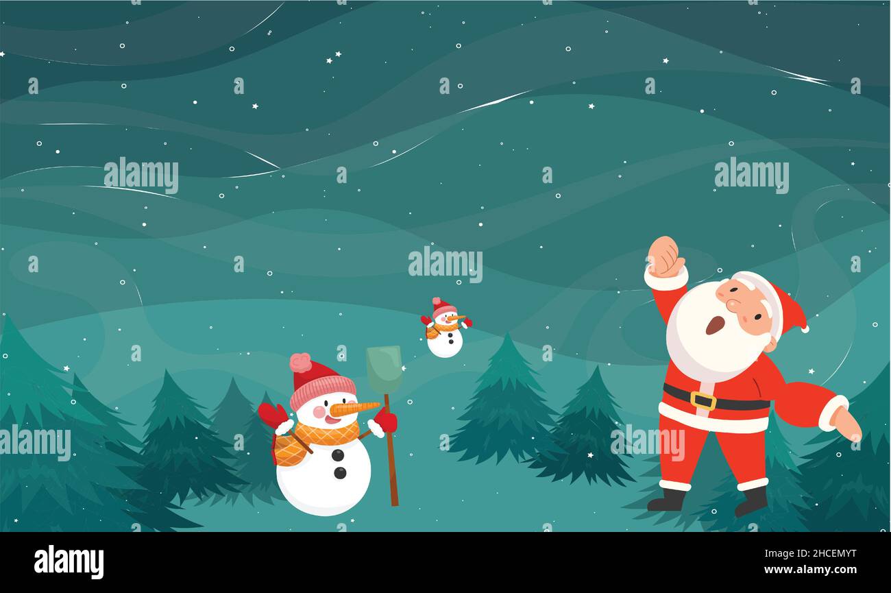Santa Claus is playing with Snowman in the park during Christmas Stock Vector