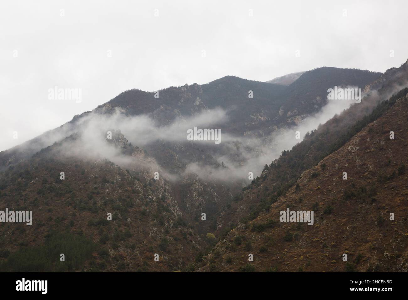 Mountain View has a beautiful morning mist. Stock Photo