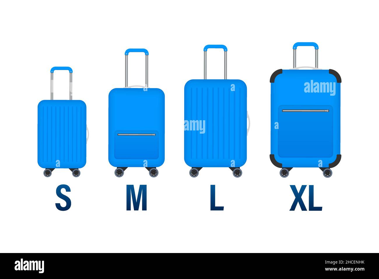 Size of suitcase in flat style. Flat cartoon vector illustration. Travel vector icon. Stock Vector