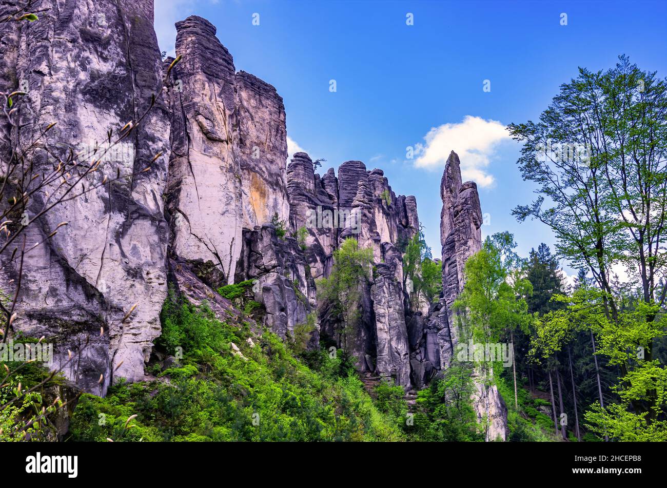 Bohemian Paradise (Cesky Raj), Kralovehradecky kraj, Czech Republic: Formation of rock towers in the Prachov Rocks (Prachovske Skaly). Stock Photo