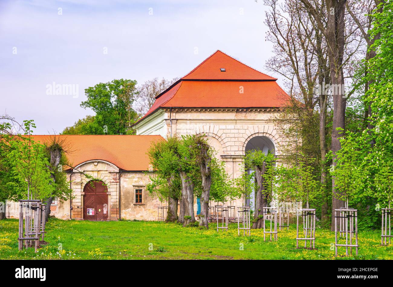 Exterior view of Wallenstein Loggia and annex buildings in Valdice outside Jicin, Bohemian Paradise (Cesky Raj), Kralovehradecky kraj, Czech Republic. Stock Photo