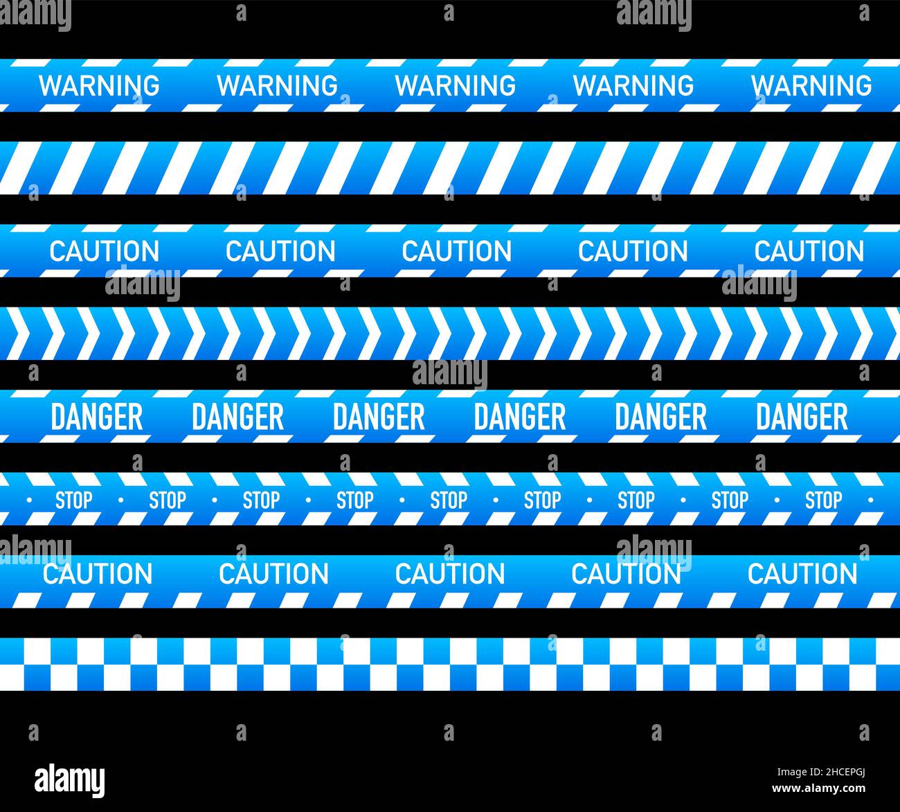 Blue police line set. Crime scene yellow tape. danger tapes. Vector