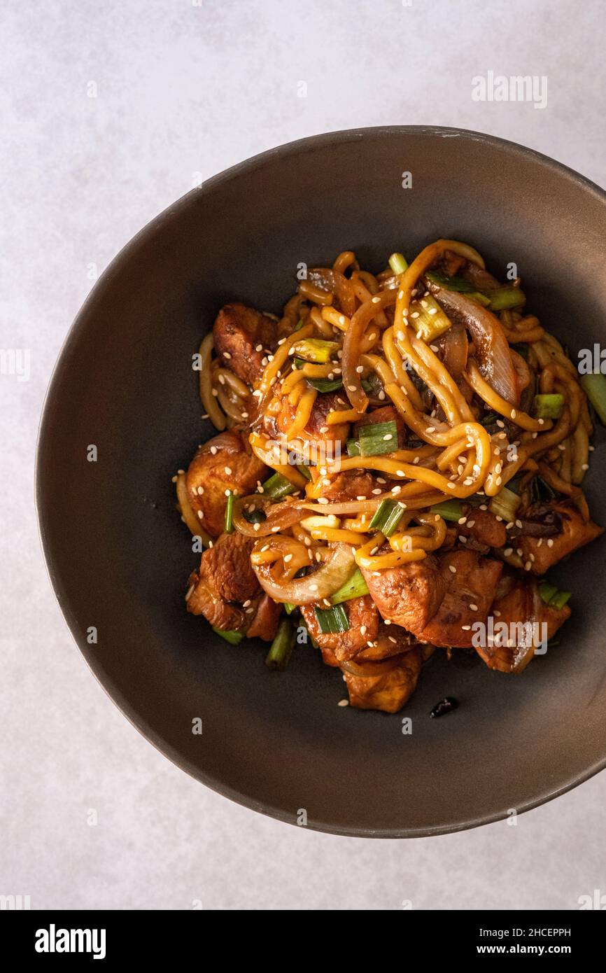 Teriyaki chicken with udon noodles Stock Photo Alamy