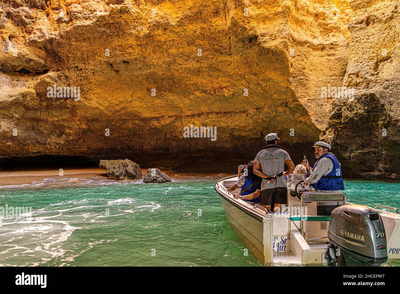 Boat trip to caves Carvoeiro Coastline Portugal Stock Photo
