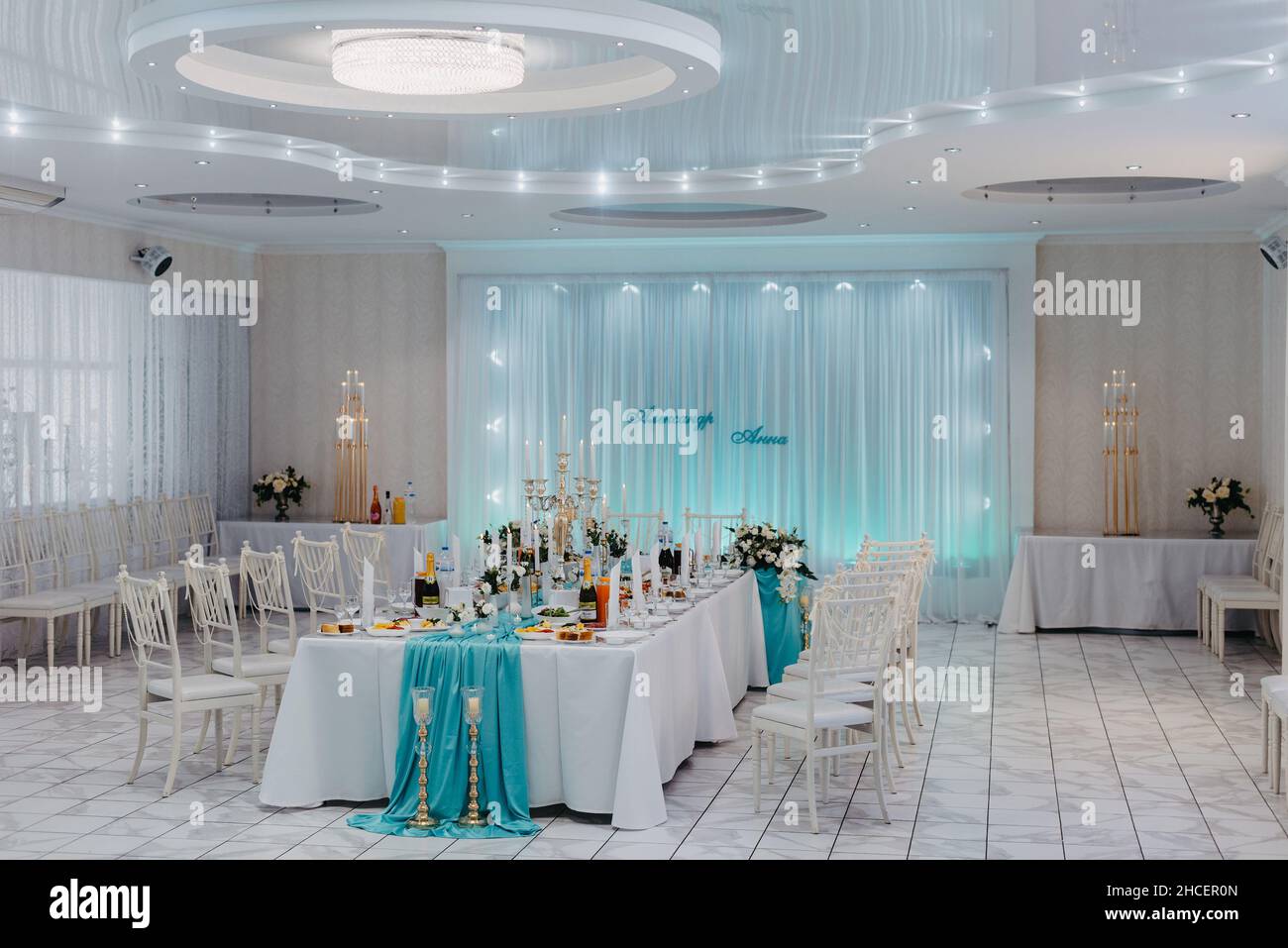 Wedding Banquet Hall Decorated With Flowers Table Setting At A Luxury