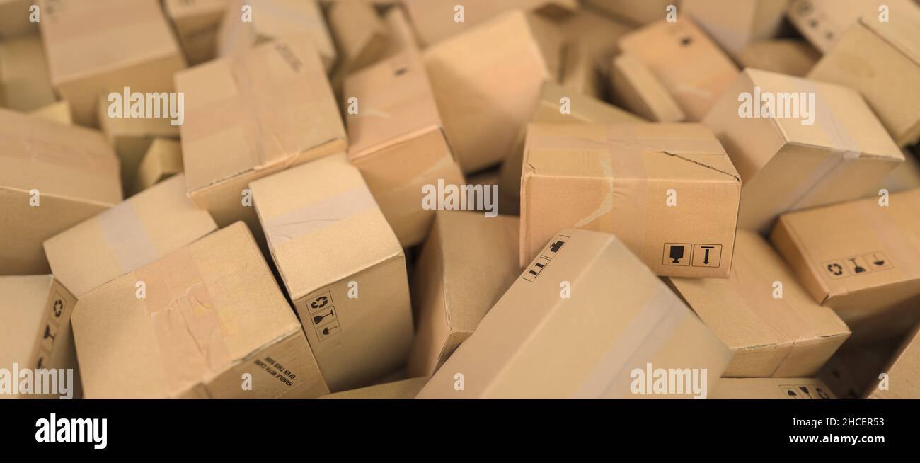 Many packaging and cartons as a delivery and mail order concept image Stock Photo