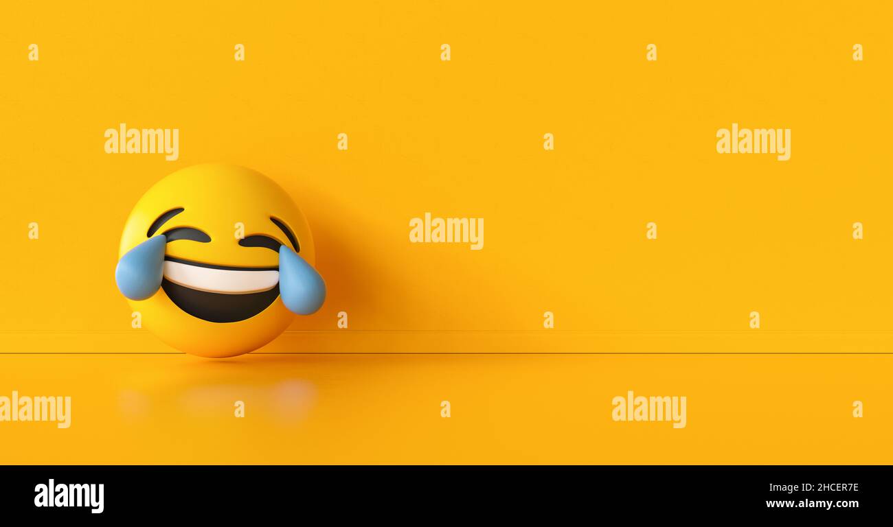 Happy and crying emoji  background, social media and communications concept image, banner size, copyspace for your individual text. Stock Photo