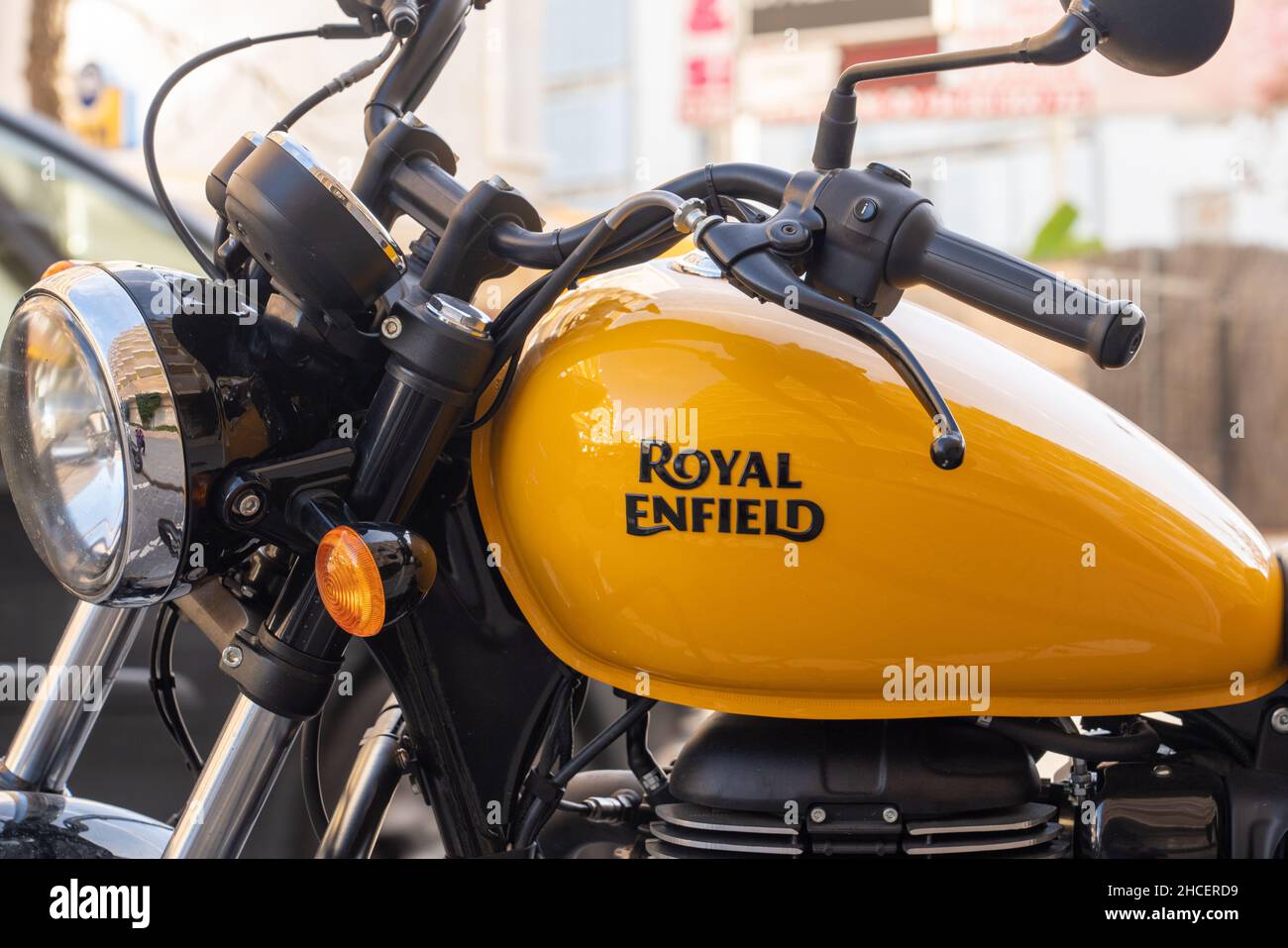 Lloret de Mar Spain 12.28.2021 Royal Enfield Meteor 350cc bike