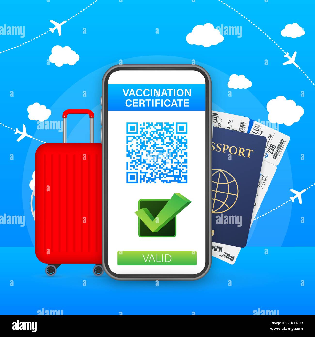 Health Passport on Mobile Phone Screen with Qr-code and Check Mark