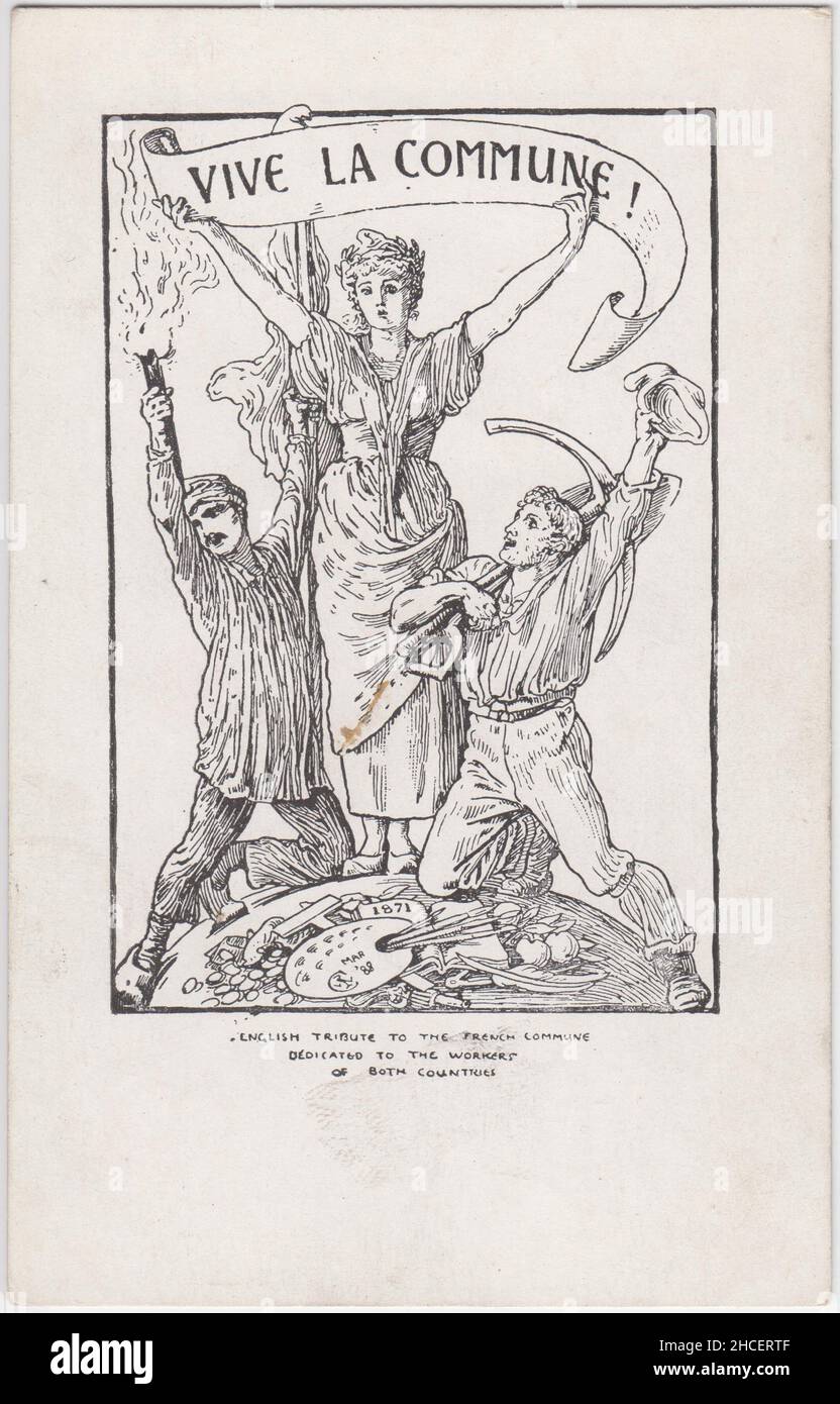 'Vive la Commune! English tribute to the French Commune dedicated to the workers of both countries': illustration by Walter Crane (1845-1915) published in 1888. It pays tribute to the Paris Commune of 1871 Stock Photo