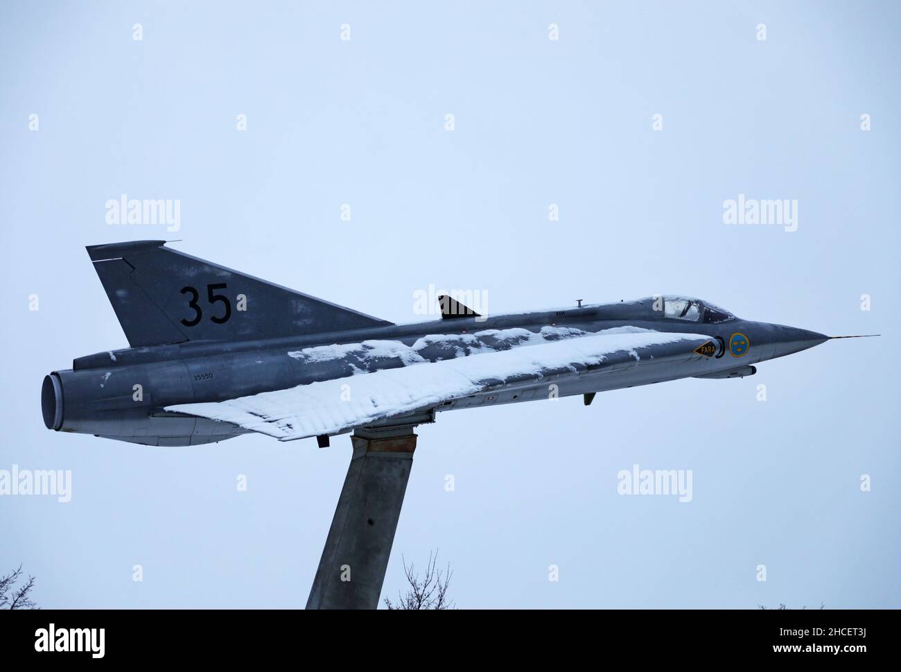 The Saab 35 Draken, J 35 Draken, fighter jet, ouside Saab AB in Linköping,  Sweden. On Friday, the Finnish government announced that it would buy 64  American F-35 fighter jets instead of