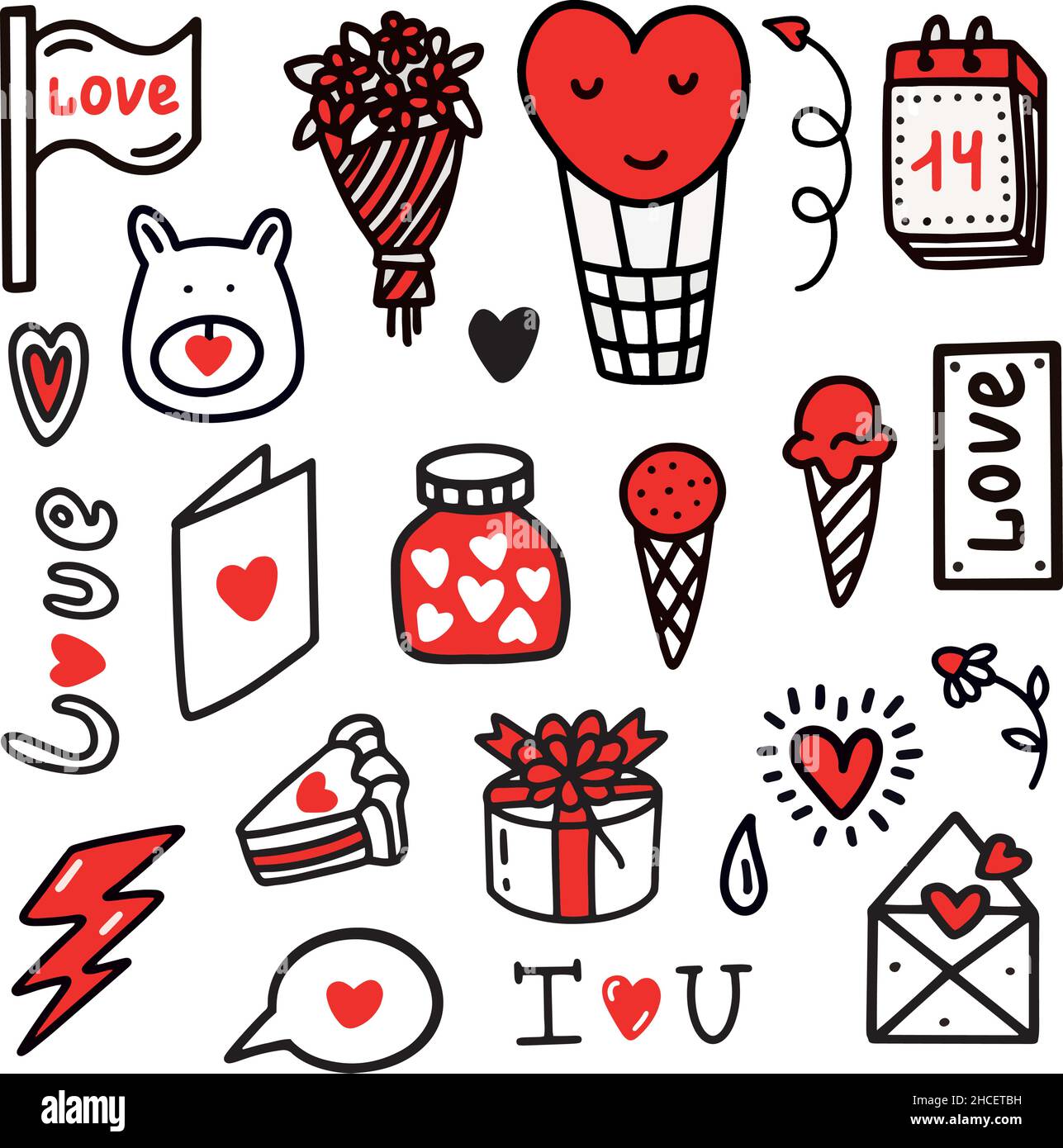 A set of doodles for Valentines Day. doodle style Stock Vector Image
