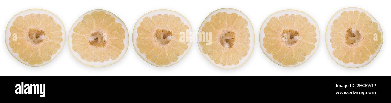 Pomelo fruit slices isolated on a white background Stock Photo