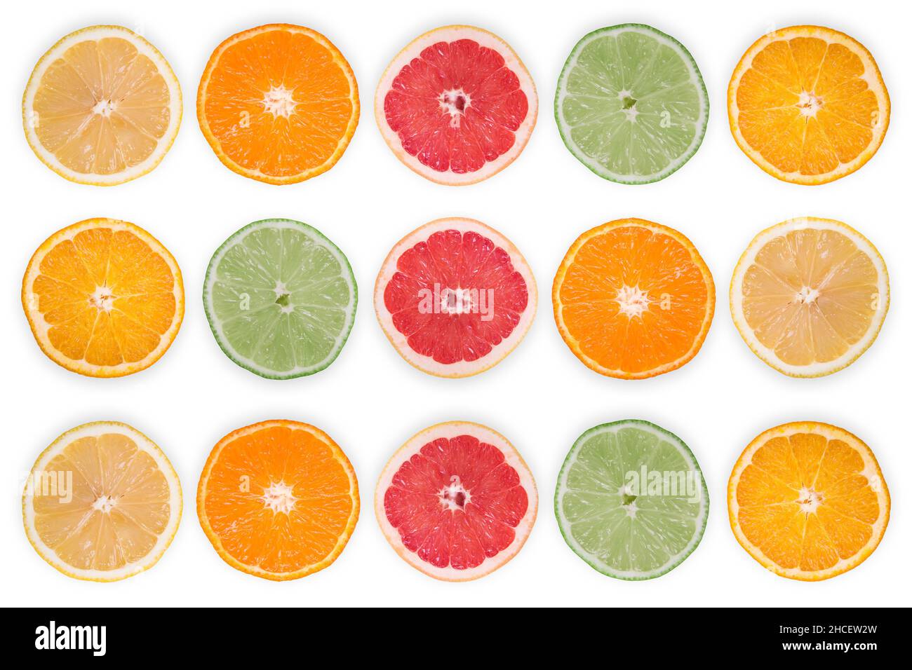 Citrus fruit slices isolated on a white background Stock Photo