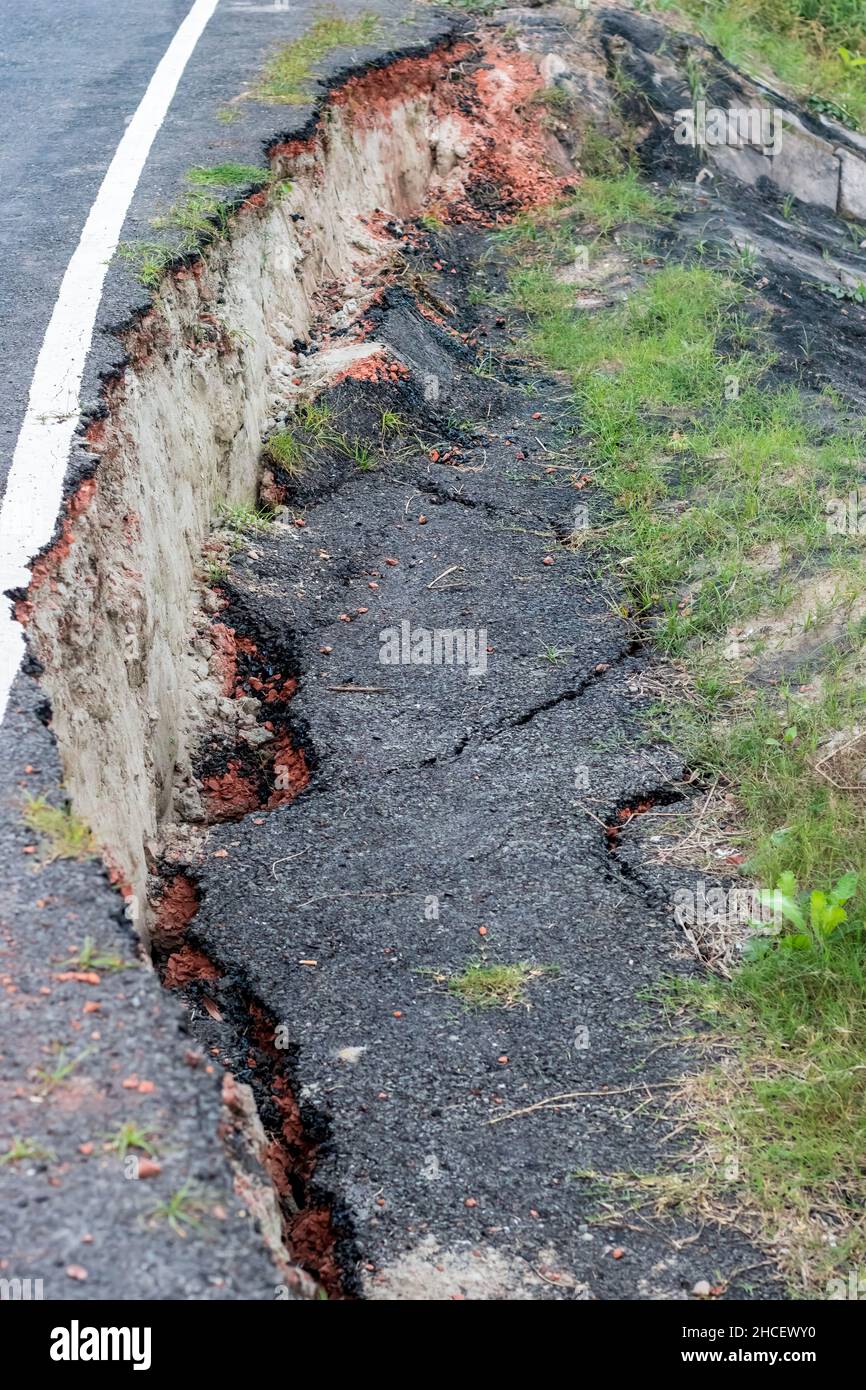 Asphalt road fell down after the heavy earthquake Stock Photo - Alamy