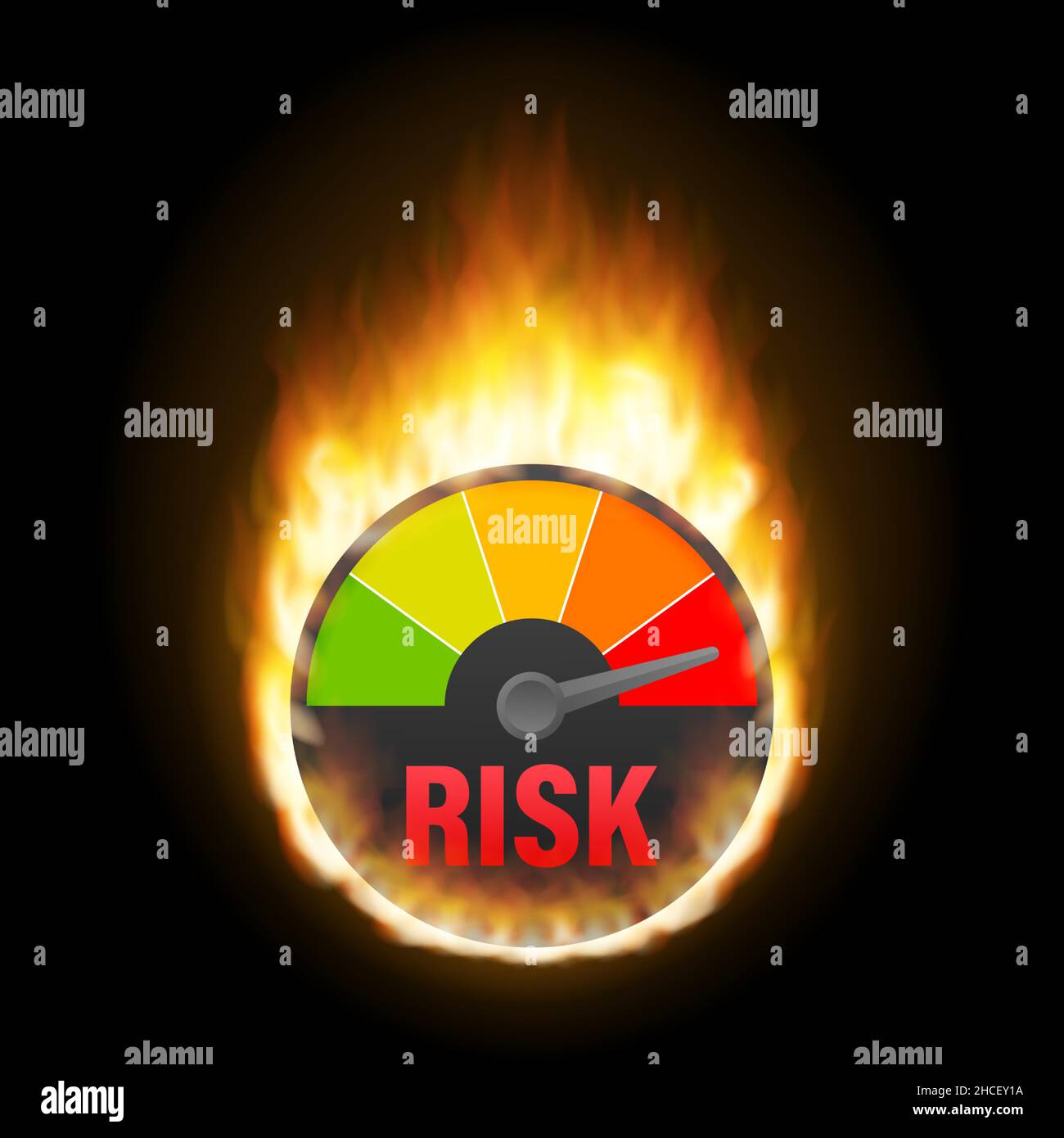 Risk icon on speedometer. High risk meter. Vector illustration. Stock Vector