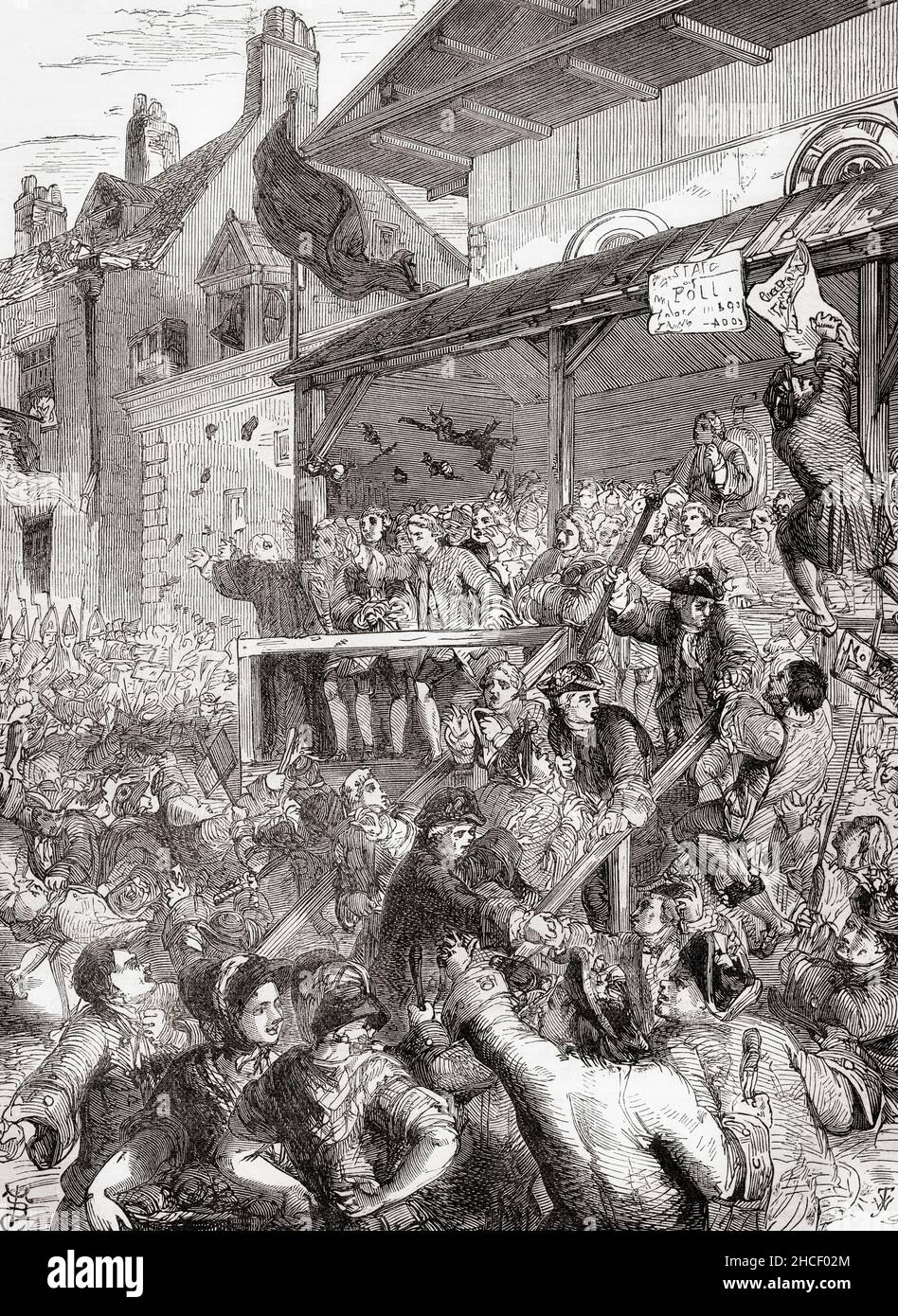 A Westminster election in the time of George II.  From Cassell's Illustrated History of England, published c.1890. Stock Photo