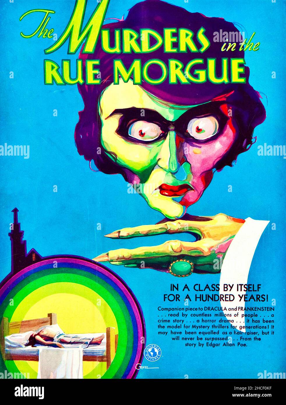 Karoly Grosz designed poster for the film Murders in the Rue Morgue Stock Photo
