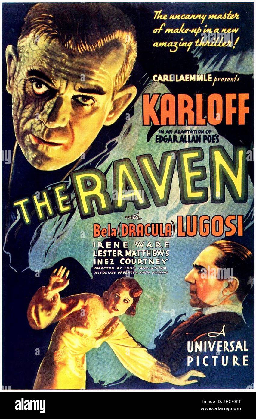 Karoly Grosz designed post art for the film The Raven with Boris Karloff and Bela Lugosi - 1935 Stock Photo
