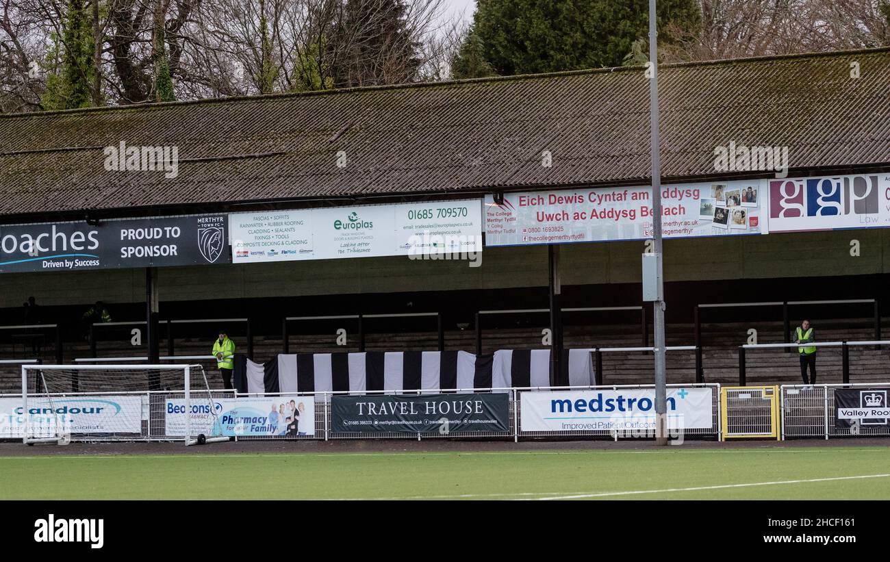 MERTHYR TYDFIL, WALES 27 DECEMBER 2021 Empty stands during the