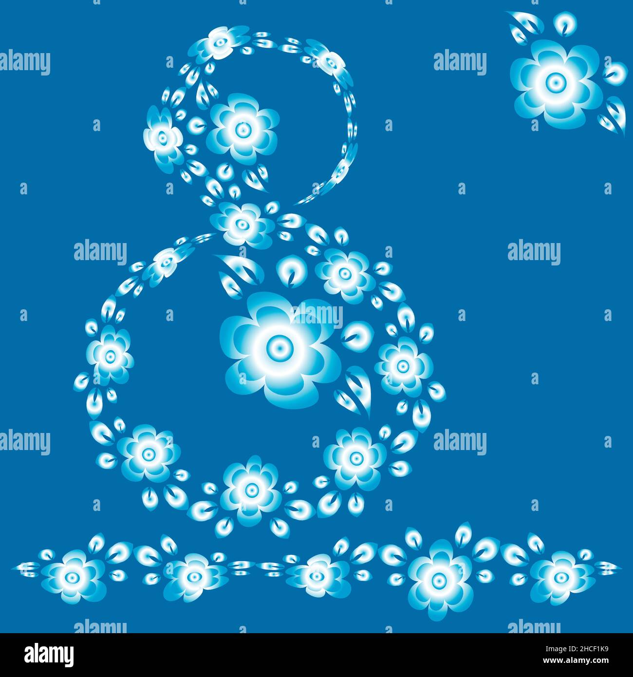 The number eight of the stylized monochrome colors on a square background - happy March 8, International Women Day. Design element of books, notebooks, postcards, interior items. Congratulation Stock Vector