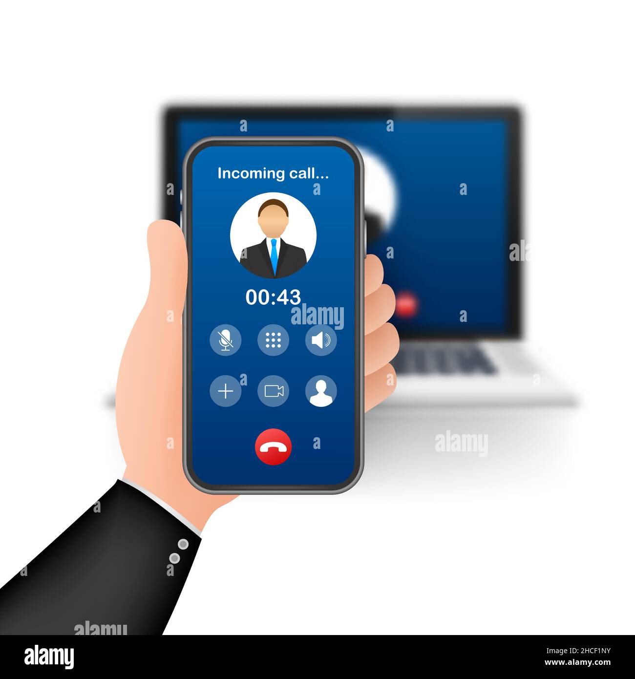 Incoming video call on laptop. Laptop with incoming call, man profile ...