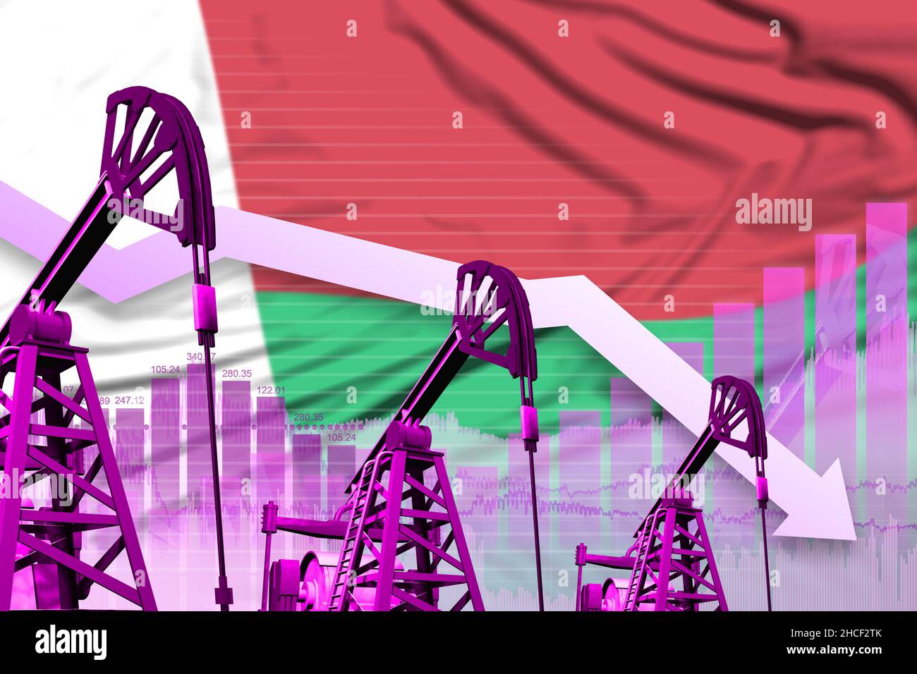 Madagascar oil industry concept, industrial illustration lowering