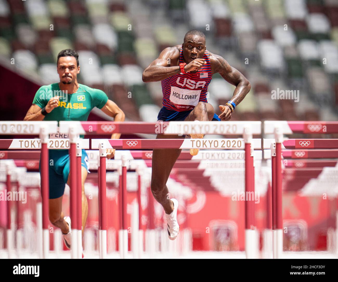 Grant Holloway participating in the 110 meter hurdles at the 2020 Tokyo Olympics Stock Photo Alamy