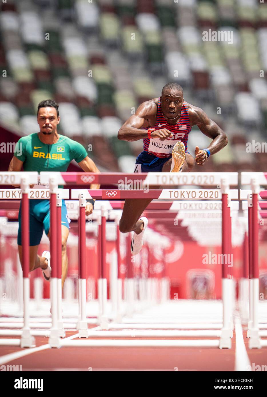 Grant Holloway participating in the 110 meter hurdles at the 2020 Tokyo