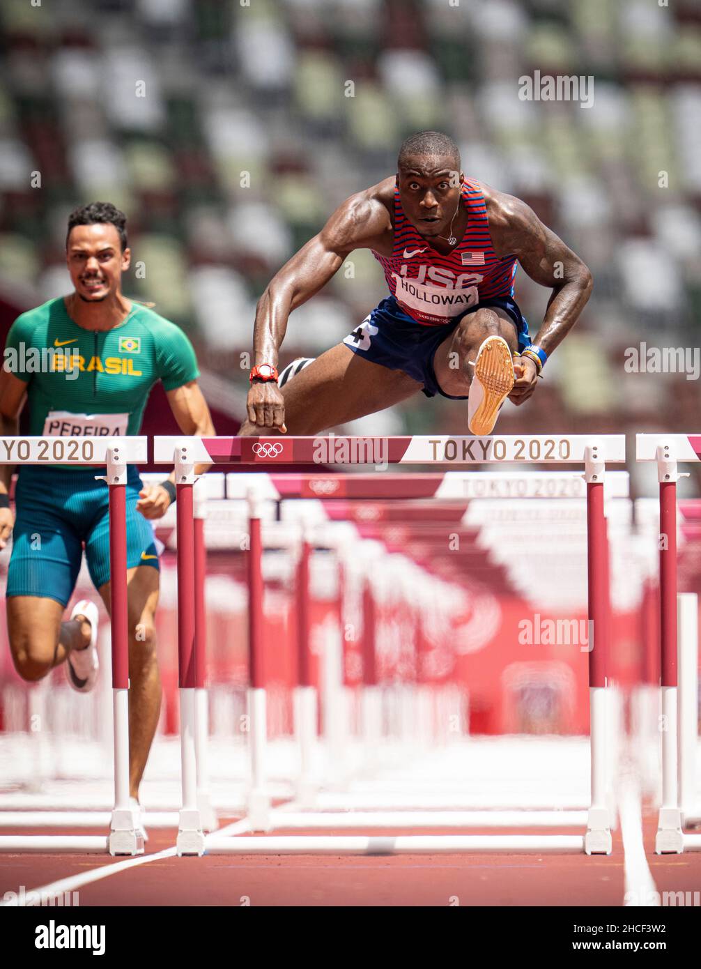 Grant Holloway participating in the 110 meter hurdles at the 2020 Tokyo Olympics Stock Photo Alamy