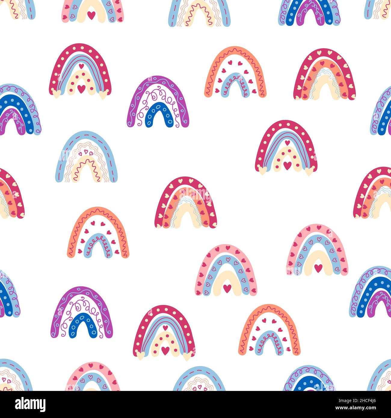 Rainbow seamless pattern in pastel colors. Scandinavian baby hand drawn ...