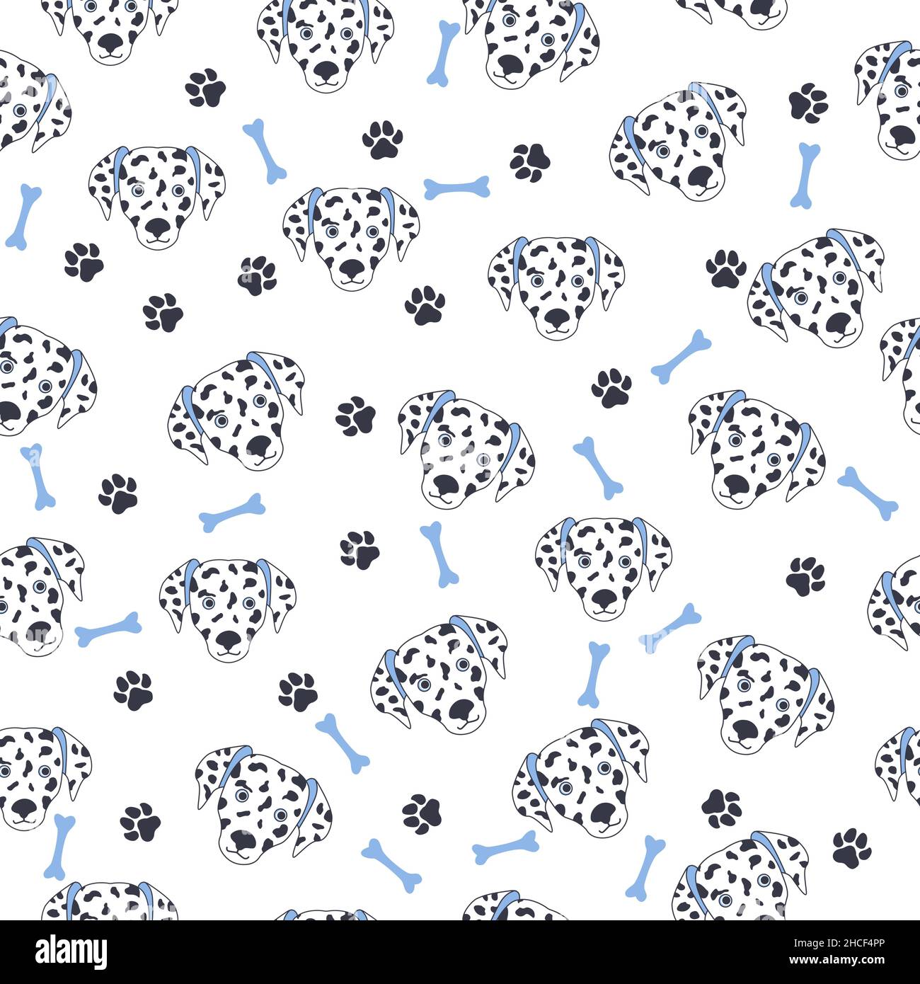 Black-white dog muzzle Dalmatian. Seamless pattern with cute cartoon ...