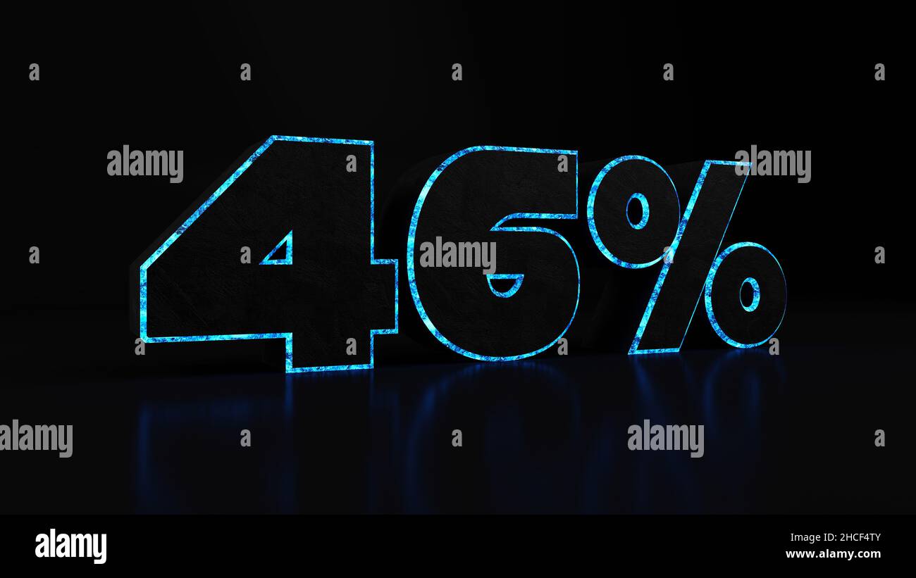 A 3d rendering of 46 percent in glowing mottled blue numerals on a ...