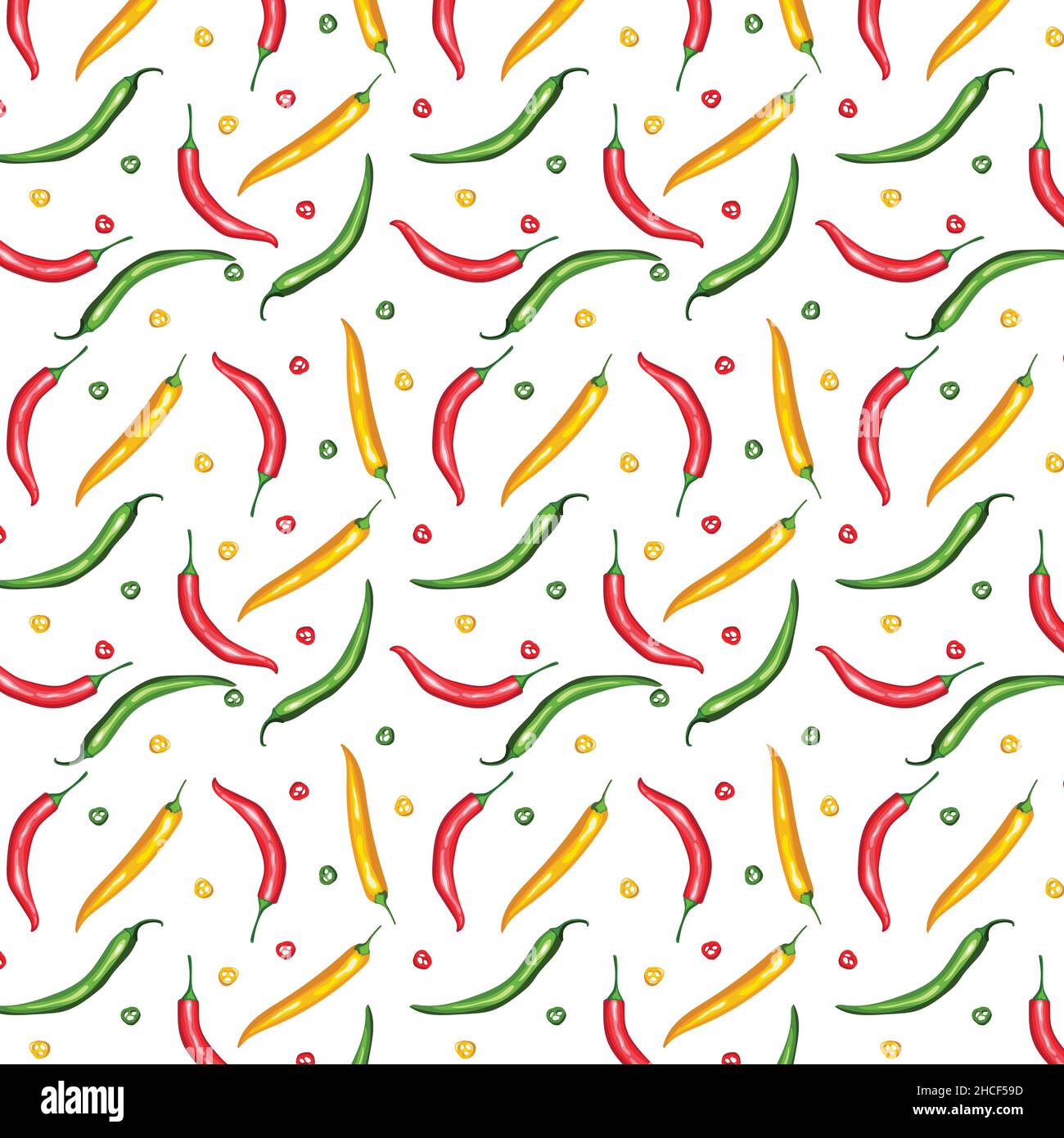 Chili vector colorful, hand drawing , seamless pattern. Stock Vector
