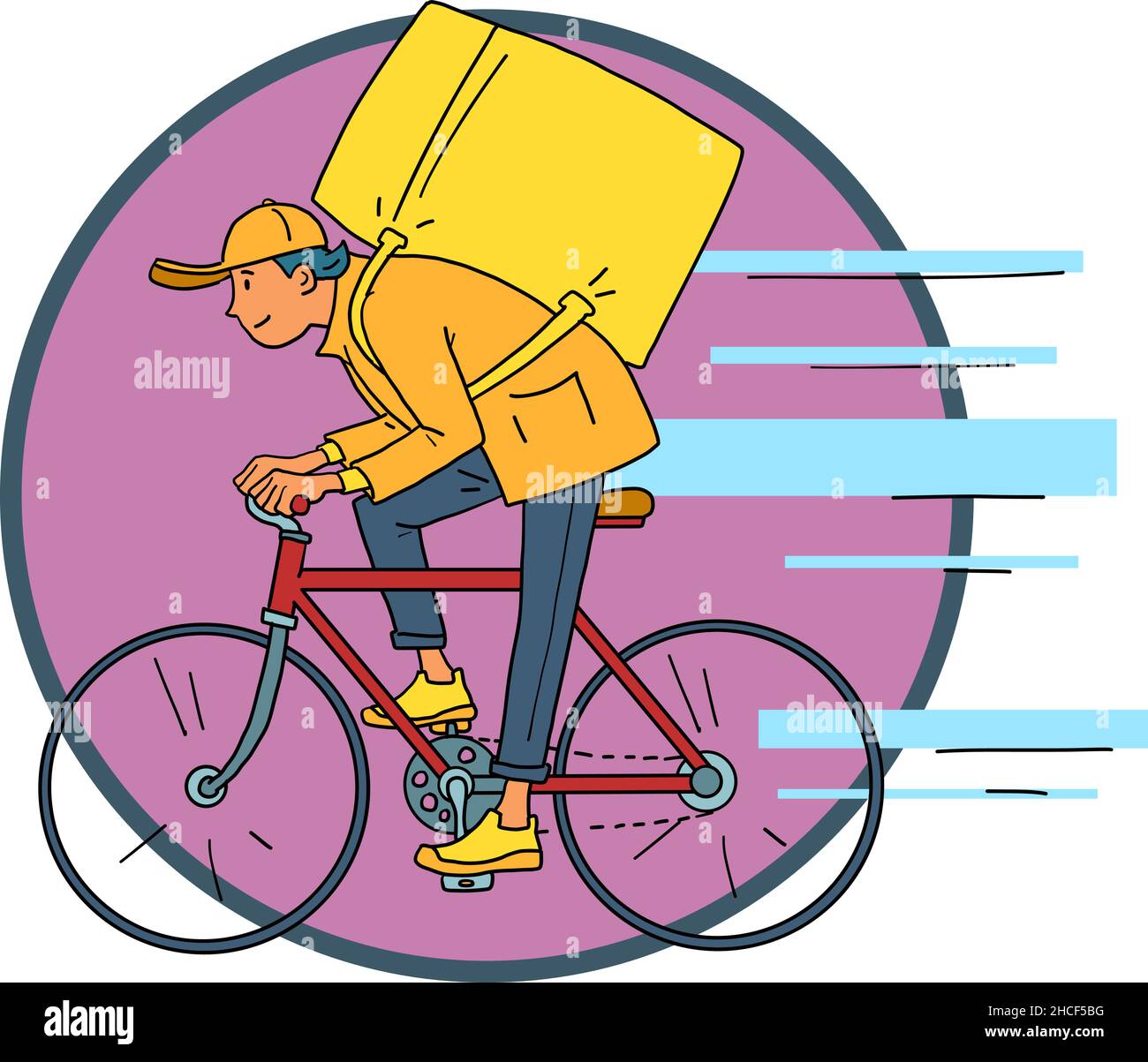 male food courier by bicycle, online delivery. Profession Stock Vector