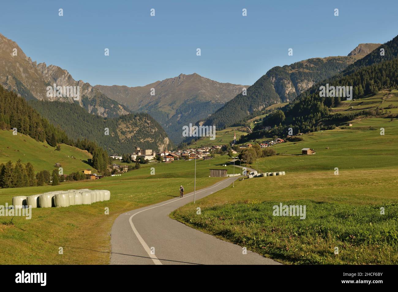 A view on Austrian village 'Nauders' on a sunny day in summer Stock Photo