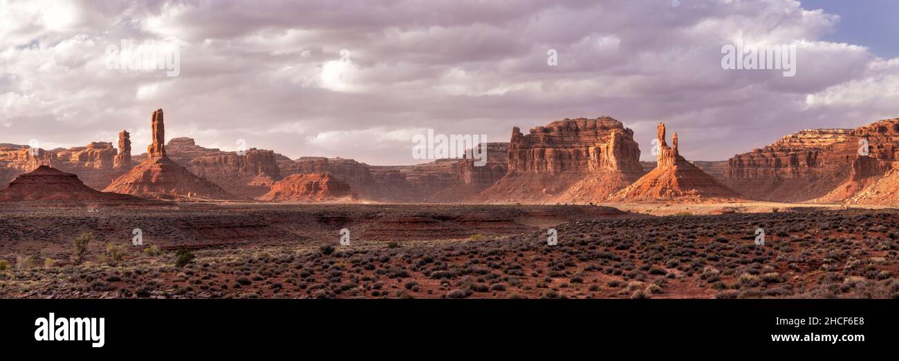 A windy, dusty later afternoon in the Valley of the Gods, Bears Ears National Monument, Utah. Stock Photo