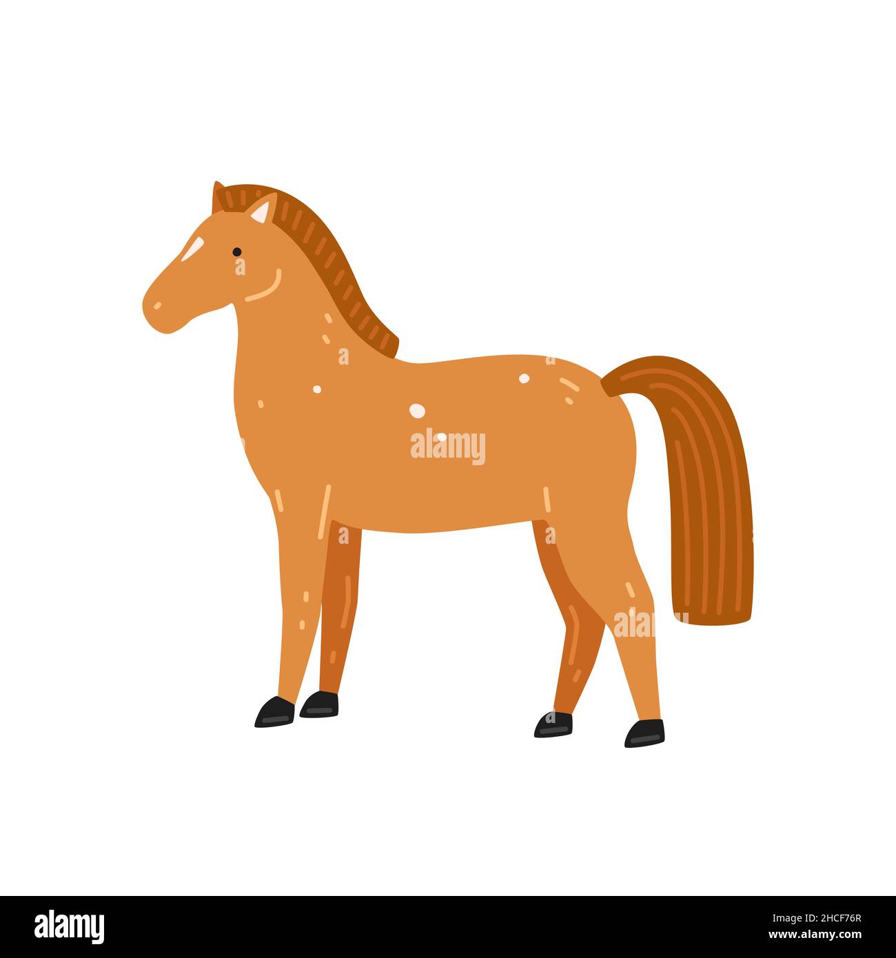 Cute red horse in a cartoon style. Vector flat illustration Stock Vector