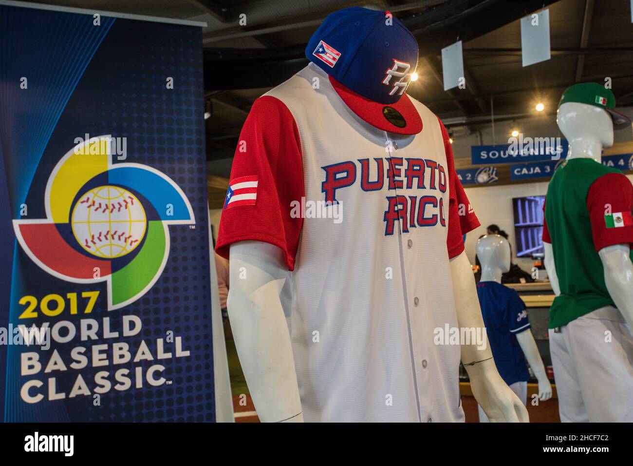 Cap and jersey from Italy and Puerto Rico, Venezuela and Mexico in Souvenir  official store caps from Mexico and jerseys for sale, boutique Aspects  prior to the World Baseball Classic to be