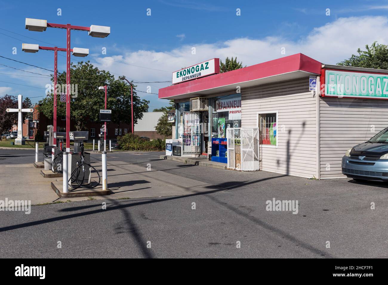 A quiet gas station forecourt in Longueuil, Quebec, Canada Stock Photo Alamy