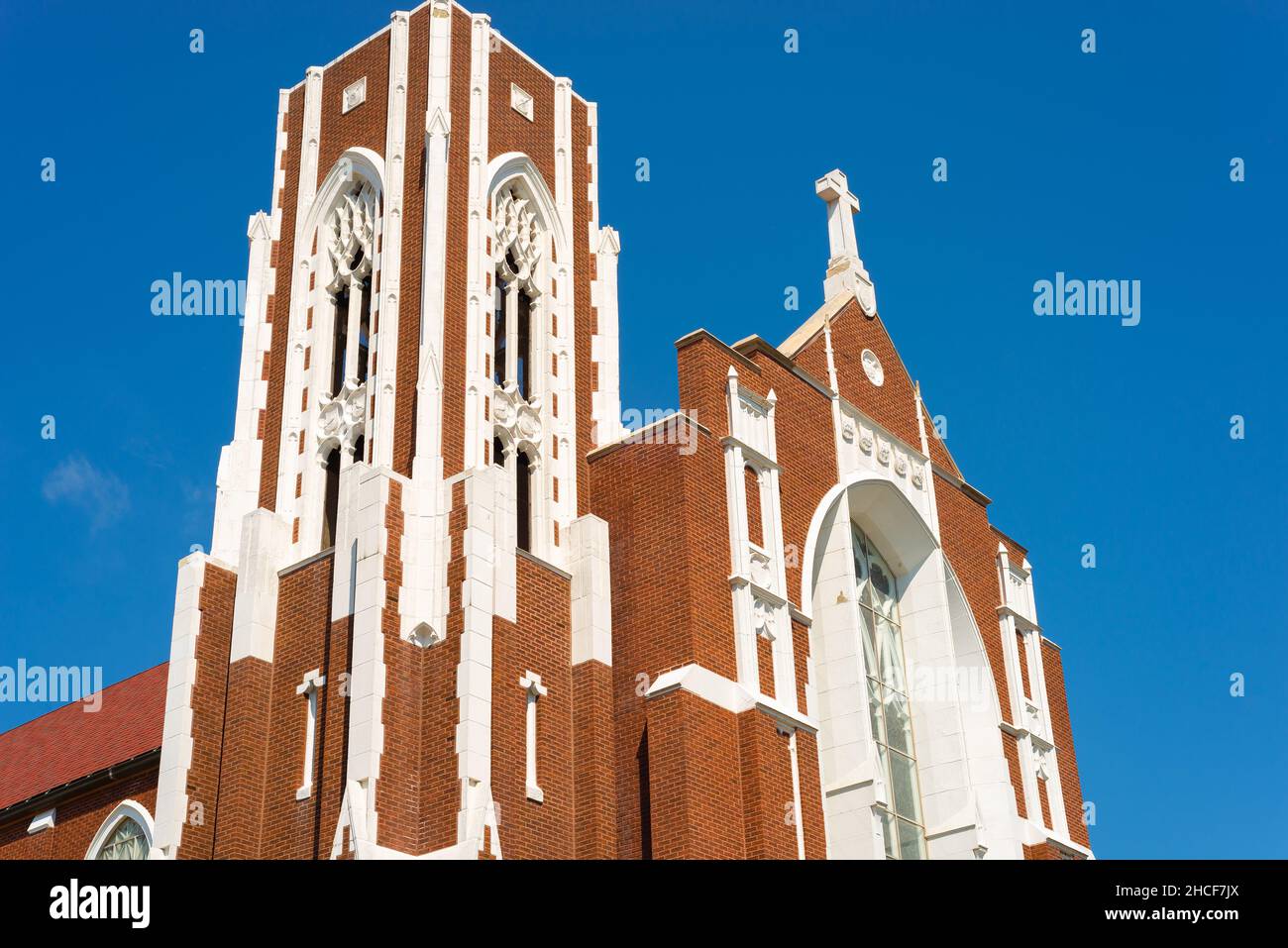 Exterior of beautiful brick church in the Midwest. Galesburg, Illinois