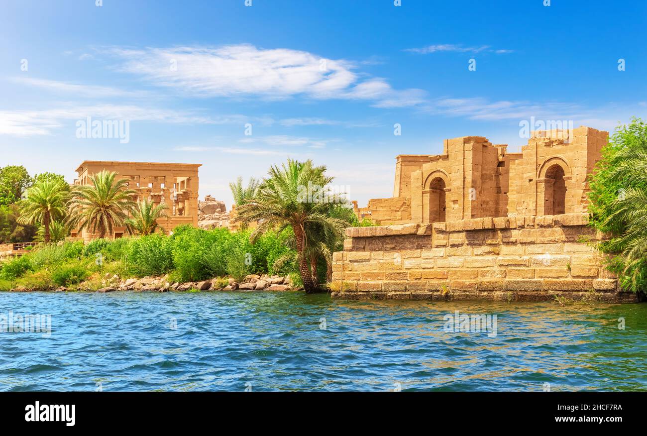 The temple of Isis from Philae, Agilika island near Aswan, Egypt. Stock Photo