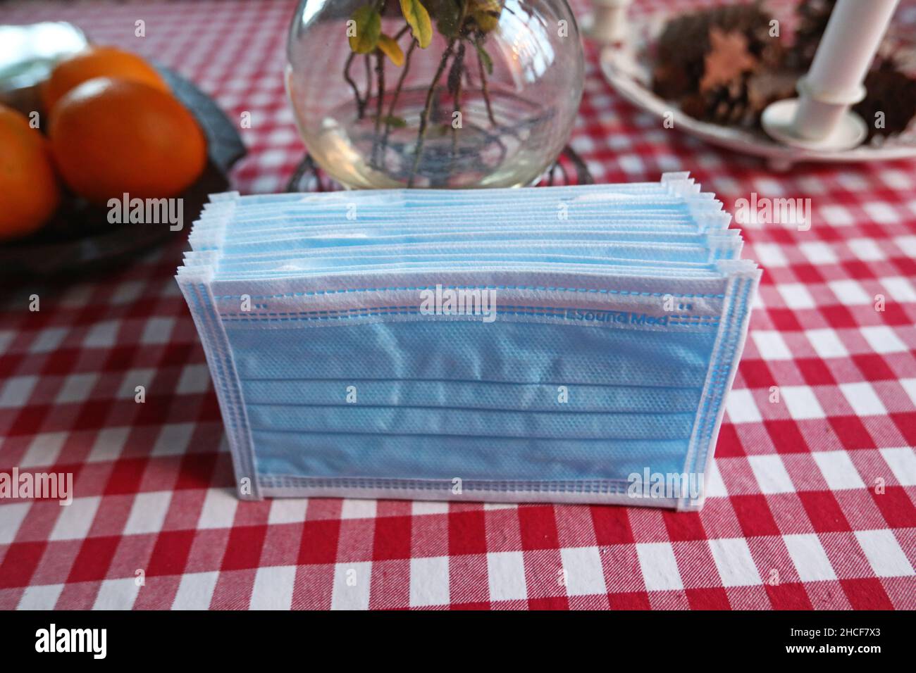 Esound Med face mask, photographed on a kitchen table in a Swedish home