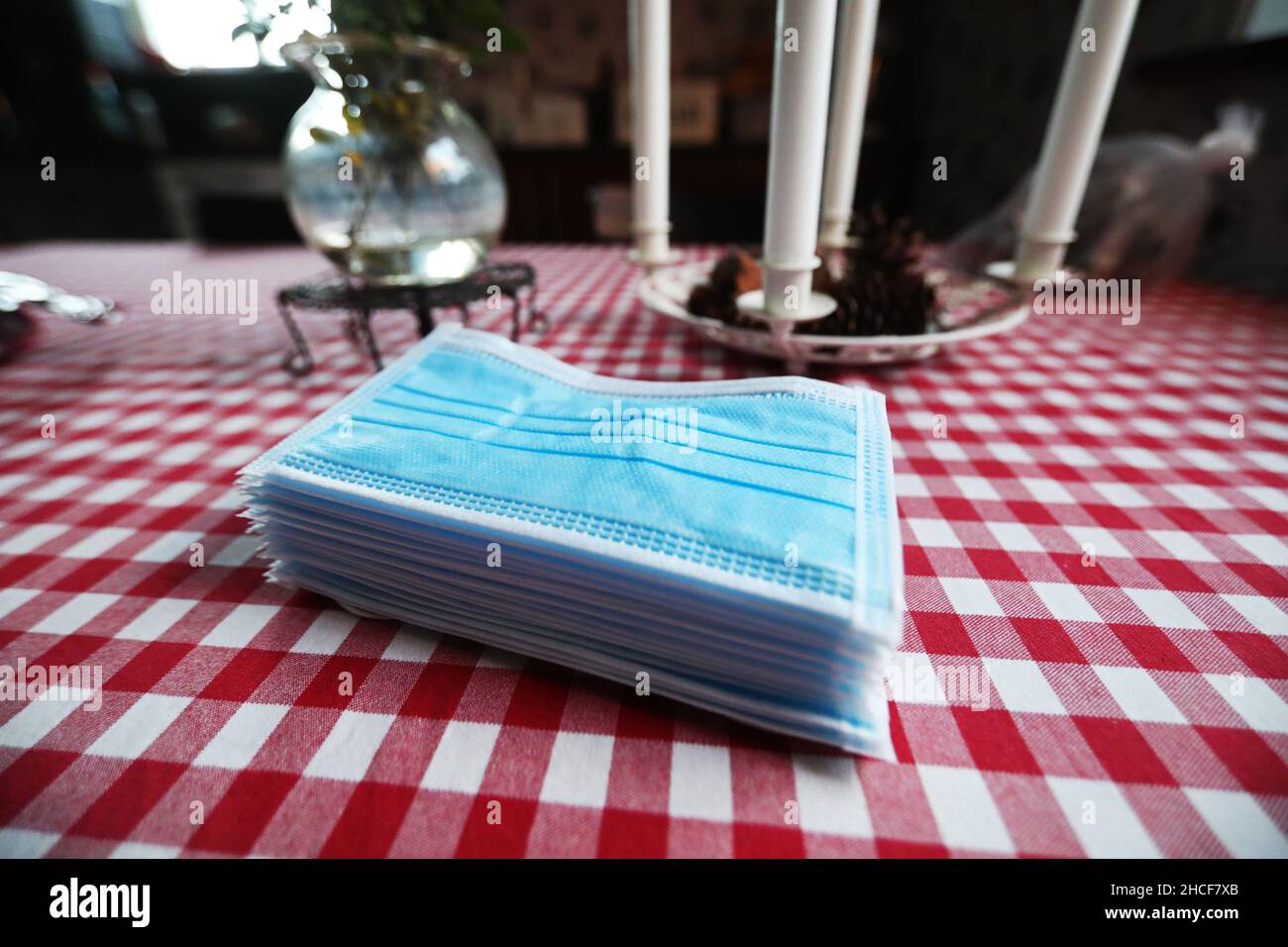 Esound Med face mask, photographed on a kitchen table in a Swedish home
