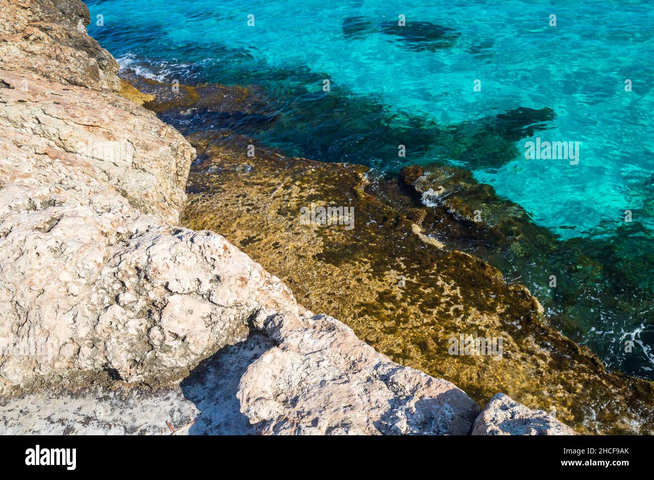 Coast of Mediterranean Sea on a summer day. Summer landscape of Ayia Napa, Cyprus isaland Stock Photo